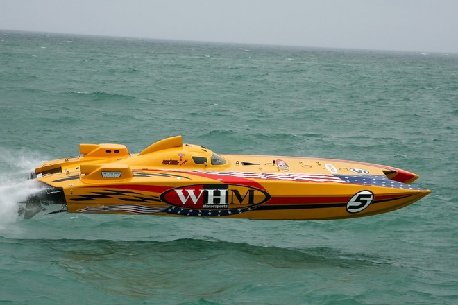 WHM Motorsport managed to tame the ocan enoguh in two laps to win Super Boat Unlimited Catamaran Class off Miami. - Miami offshore cut short © Super Boat International